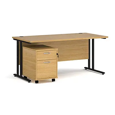 Mr Office Maestro straight desk 800mm deep with black cantilever frame and drawer pedestal bundl