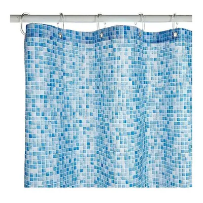 Croydex Blue Swimming Pool Mosaic Textile Shower Curtain with Hygiene 'N' Clean