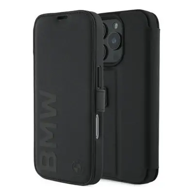 BMW Signature Leather Wordmark Bookcase for iPhone Pro 6.3" Black - BMBKP16L23RMRLK