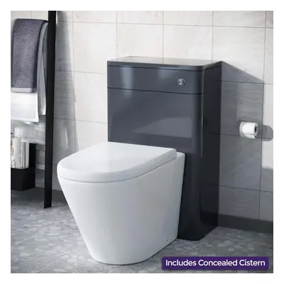 Modern 500mm Grey Back To Wall WC Unit & Rimless Toilet Pan Space Saving Afern