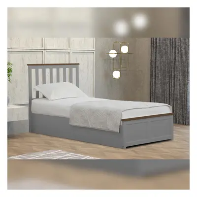 (3ft Single, With Ivy Mattress) Grey Wooden Gas Lift Ottoman Storage Bedframe 3ft 4ft 4ft6 5ft