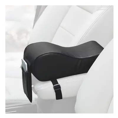 (Black) Universal PU Leather Car Arm Rest Pad Memory Foam Auto Arm Rests Covers with Phone Pocke