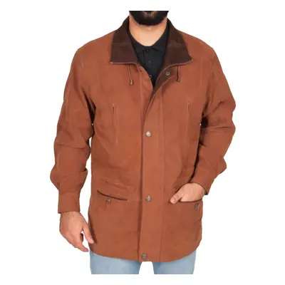 (Tan, 2XL) Gents Nubuck Leather Parka Coat Henry Tan