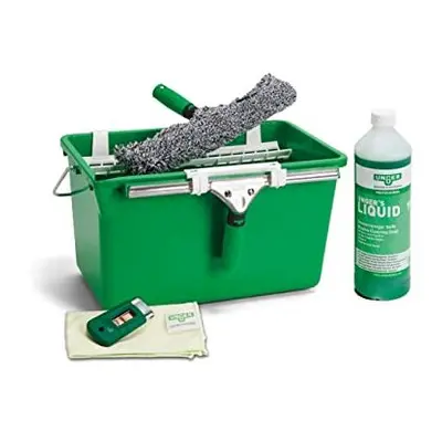 UNGER Window Cleaning Kit PRO Set - Power Washer Sleeve, ErgoTec Squeegee, Bucket 18L, Liquid Gl