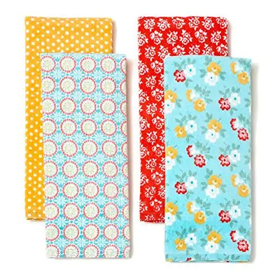 The Pioneer Woman Spring Floral Kitchen Towel Set 4pk Print Red Teal Yellow White Blue green