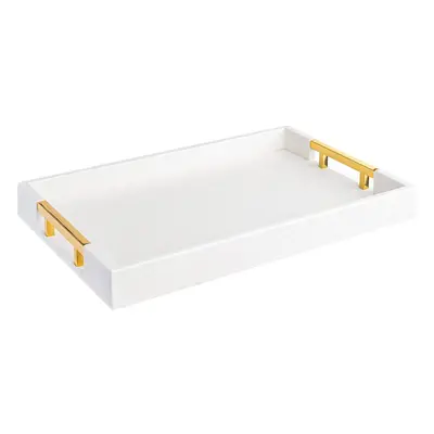 Modern Elegant 18""x12"" Rectangle White Glossy Shagreen Decorative Serving Tray with Gold Polis