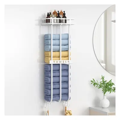 (White) Towel Racks with Storage Shelf Wall Mounted, Towel Racks for Bathroom