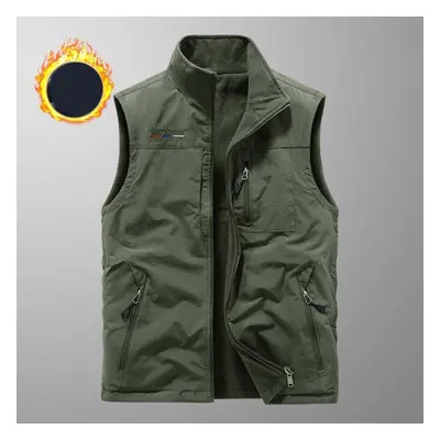 (army green, 6XL) Fall/winter Plus Velvet Vest Outdoor Sports Vest For Middle-aged And Elderly M