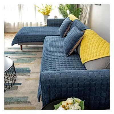 (navy blue, W110 x L210cm 1pcs) Morse Thicken Plush Sofa Cover European Universal Sofa Towel Cov