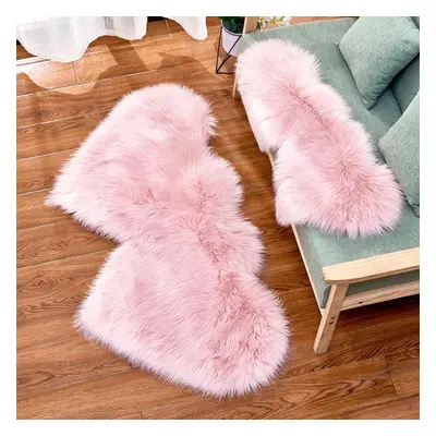 (pink, 180x90cm) Double-heart Shape Long Shiny Fur Sheepskin Soft Carpet Living Room Home Decor 