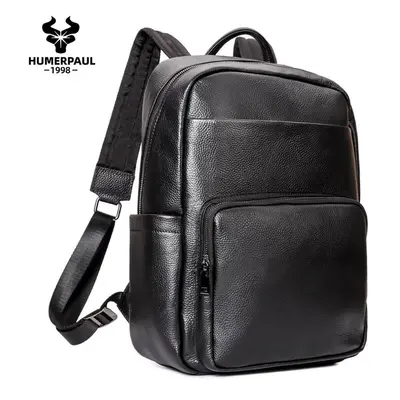 (black) Humerpaul Genuine Leather Men Backpack Large-capacity High-end Backpack