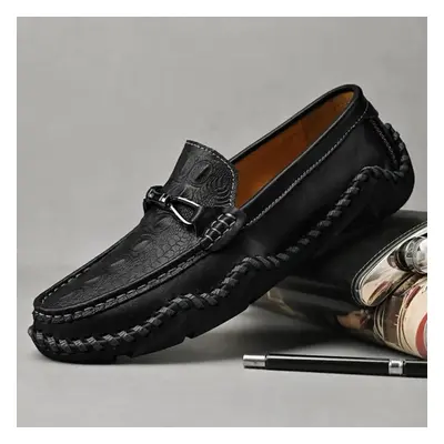 (black, 45) Large Size Men&apos;s Genuine Leather Shoes Moccasin-gommino Outdoor Casual Shoes