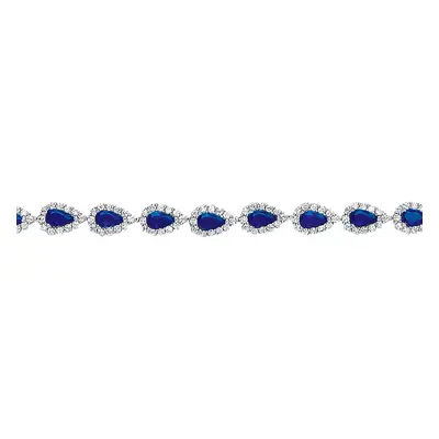 Jewelco London Ladies Sterling Silver Sapphire-Blue Pear Cubic zirconia Halo Tennis Bracelet 6mm