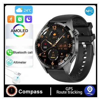 (black, Silicone strap) Smart Watch Men Watch Pro Amoled Hd Screen Bluetooth Call Nfc Health Mon