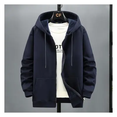 (navy blue, 10XL) Plus Size Hoodie Men Autumn Winter Fleece Hoodies Solid Color Jacket Hoodies B