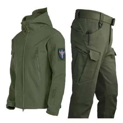 (army green, S) Military Shark Skin Soft Shell Sets Men Tactical Windproof Waterproof Jackets+pa