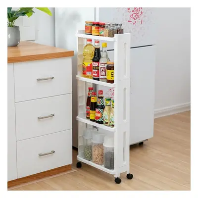 (white, layer) 3/4 Layer Kitchen Storage Rack Fridge Side Shelf Removable With Wheels Bathroom O