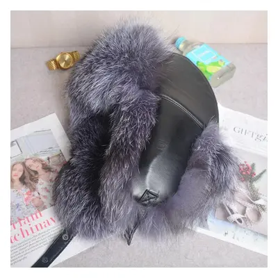 (gray, 57-62cm) 100%genuine Leather Real Fur Hat For Women Natural Silver Fox Fur Fluffy Ushanka