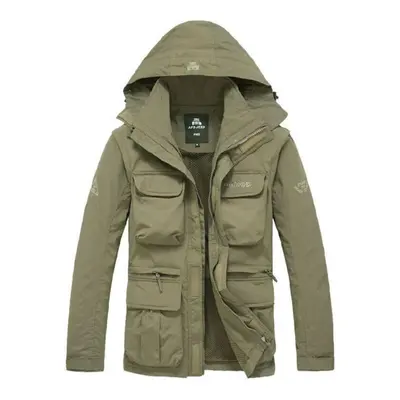 (dark green, L) Winter Windbreaker Snow Warm Removable Sleeve Jacket Men Military Men&apos;s Dow