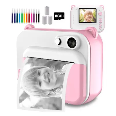 (pink,white) Erchang Children&apos;s Instant Print Camera 1080p Digital Video Child Camera For Y