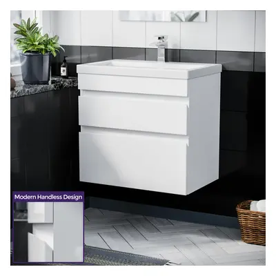 Hardie 600mm Drawer White Wall Hung Vanity Cabinet and Basin Sink Unit