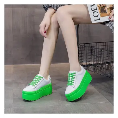 (green, 34) Fujin Super High Heel Platform Women Casual Shoes Chunky Sneakers Sport Running Shoe