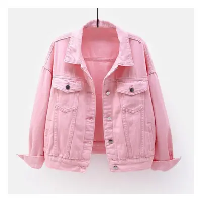 (pink, XL) Spring New Color Denim Jacket Women&apos;s Short Korean Loose Long Sleeve Jacket Stud