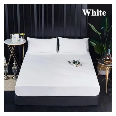 (white, Sheet 160X200x30cm) Multi Size 99.99% Waterproof Solid Bed Fitted Sheet Nordic Adjustabl