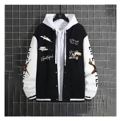 (black, L) Fashion Men&apos;s Baseball Coat Loose Casual Jacket