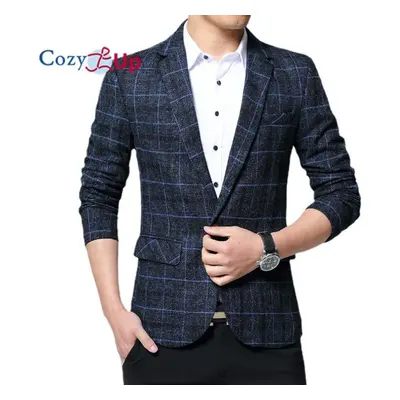 (blue, XXL) Cozy Up Men&apos;s Casual One Button Regular Fit Blazer Sport Coat Suit Jacket