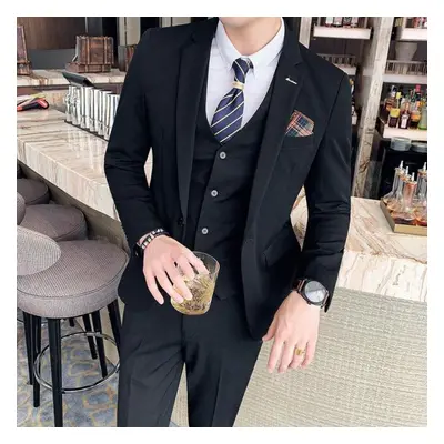 (black, Asia 52-57kg) Men Business Two Pieces Suits /male Slim Fit Beige Groom&apos;s Wedding Dr