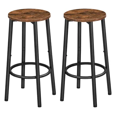 Set Of Industrial Design Rustic Brown Round Wooden Bar Pub Stools Chairs Seats