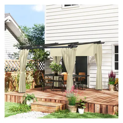 Outsunny x 3(m) Metal Pergola with Retractable Roof and Sidewalls, Beige