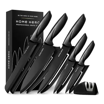 Home Hero Ultra-Sharp Stainless Steel Kitchen Knife Set - Chef Knives Set (5 pcs Set - Black wit