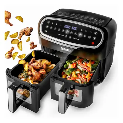 Duronic Air Fryer AF24, 9L Large Dual Zone Family Sized Cooker, Double Basket Frying Drawer, Pre