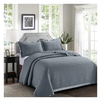 (Grey, Super King) New soft Luxury Comforter Bed Set Quilted Osca Bedspread Throw