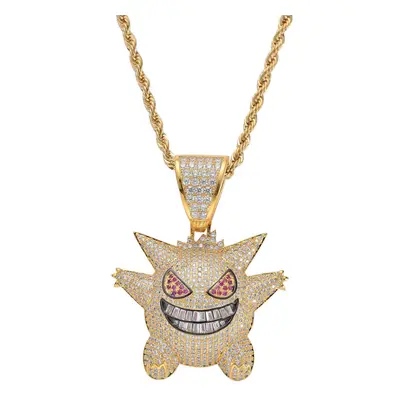 (Gold-color, 70cm) And Silver Hip Hop Jewelry Brass CZ Cartoon Pendant Cubic Zircon Necklace Ice