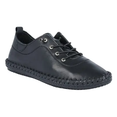 (4 UK, Black) Lunar Womens/Ladies St Ives Leather Plimsolls