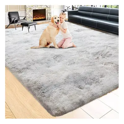 (LIGHT GREY- TYE DYE, 160X230 CM) Extra Large Rugs Fluffy Shaggy Living Room Rug