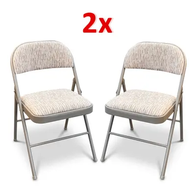 (2 x Chairs) FABRIC PADDING FOLDING CHAIR DELUXE STRONG METAL FRAME OFFICE WITH BACK REST NEW