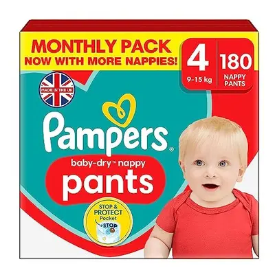 Pampers Baby-Dry Nappy Pants, Size 9 - 15kg Nappies, MONTHLY SAVING PACK, Stop and Protect Pocke