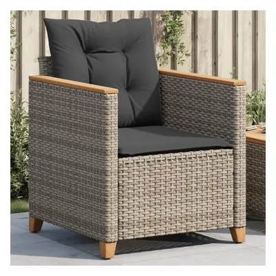 vidaXL Patio Chair with Cushions Gray Poly Rattan