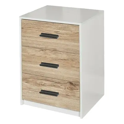 (White Carcass with Oak Drawers) Tier Wooden Bedside Nightstand Cabinet Table