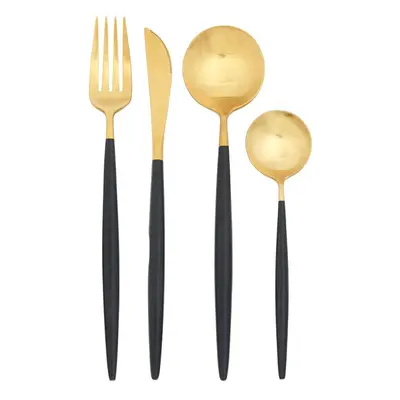 Premier Housewares Avie 16pc Matt Black and Matte Gold Cutlery Set