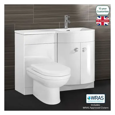 Dene LH 1100mm Vanity Basin Unit White & Welbourne Back to Wall Toilet White