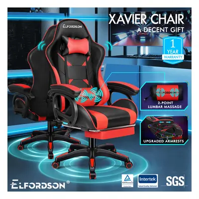 ELFORDSON Gaming Office Chair Racing Massage Computer Seat Footrest Leather RED