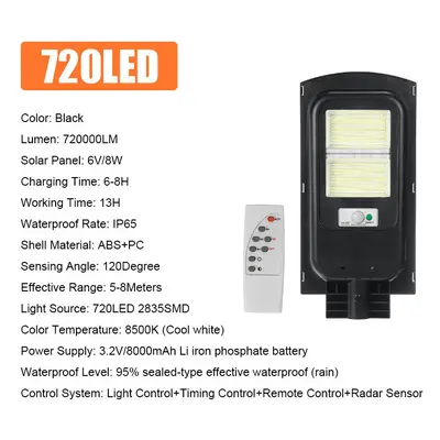 (720LED) 360/720/1080/1440LED Solar Street Light Timing Control Light Control Waterproof IP65 Re