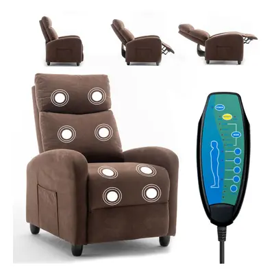 (Brown) Pushback Velvet Massage Armchair Chair