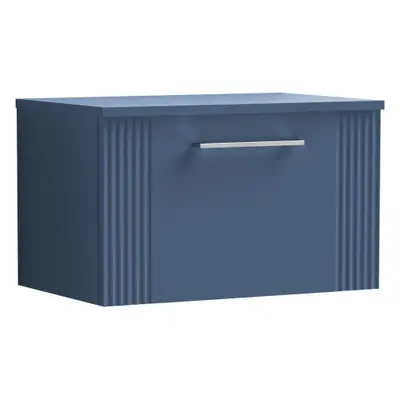 Retro Drawer Wall Hung Vanity Unit with Colour Coordinating Laminate Worktop - 600mm - Satin Blu