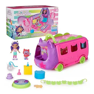 Gabby's Dollhouse Celebration Party Bus Transforming Playset with Gabby & DJ Catnip Toy Figures 